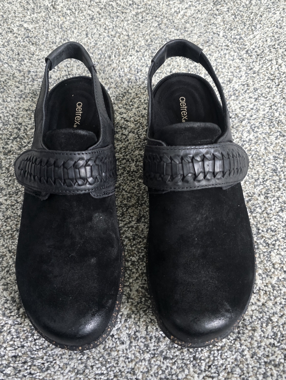 Aetrex Women’s Black Slip-On Slingback Shoes Suede Leather US 7.5/8 EU 38”